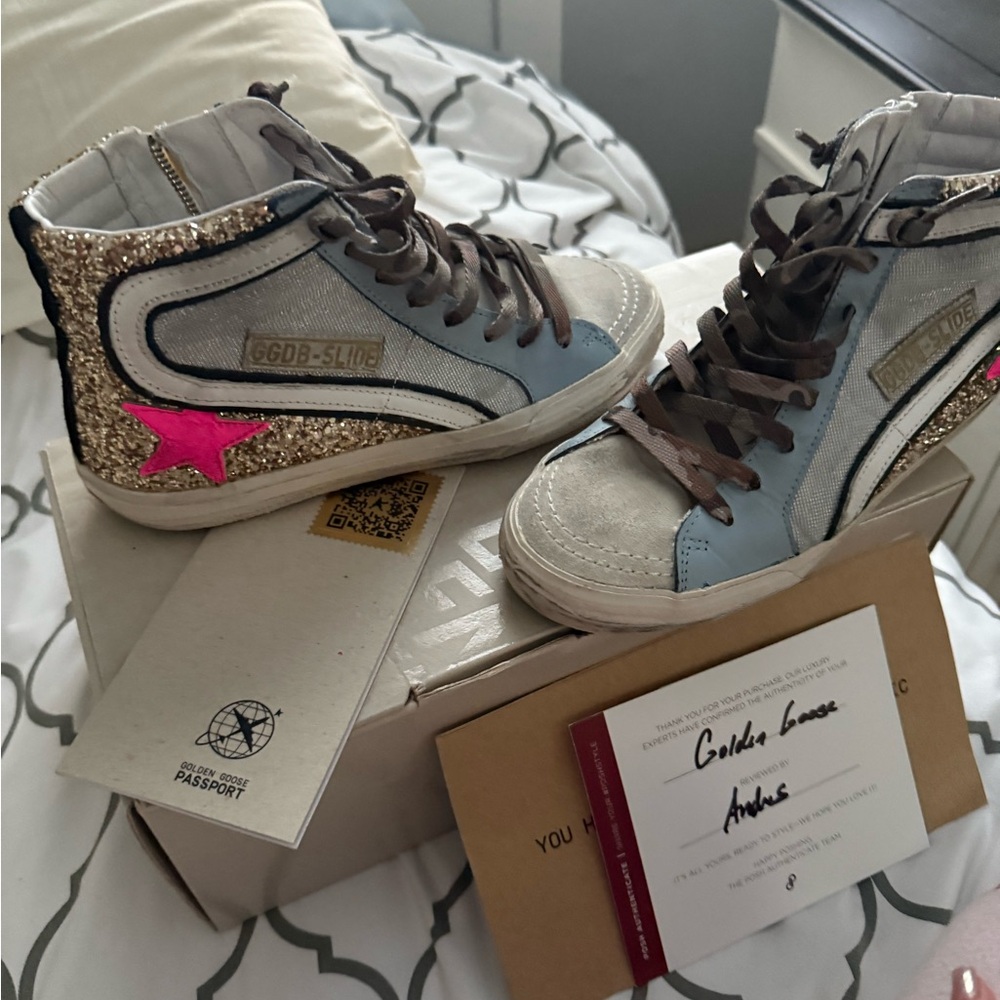 Golden Goose Gold and Pink Sneakers with Classic Silhouette